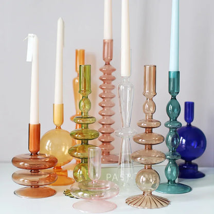 Short Bubble Glass Taper Candle Holder