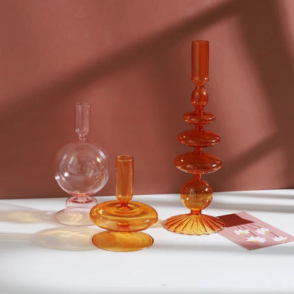 Short Bubble Glass Taper Candle Holder