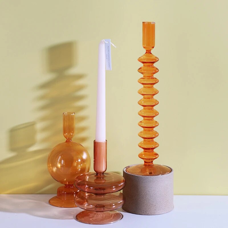 Short Bubble Glass Taper Candle Holder