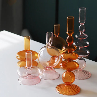 Short Bubble Glass Taper Candle Holder